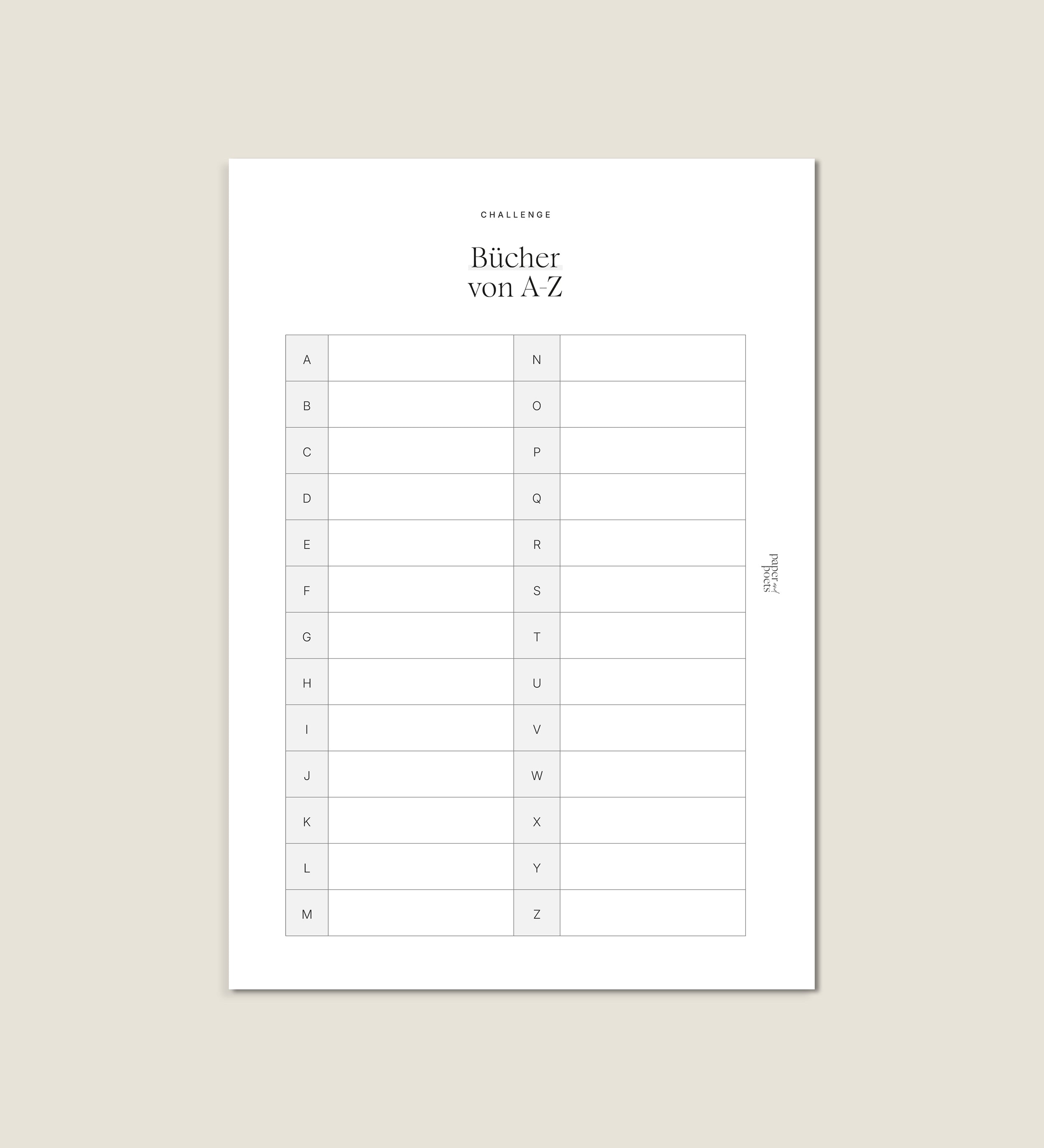 A-Z Challenge – Einlegeblatt