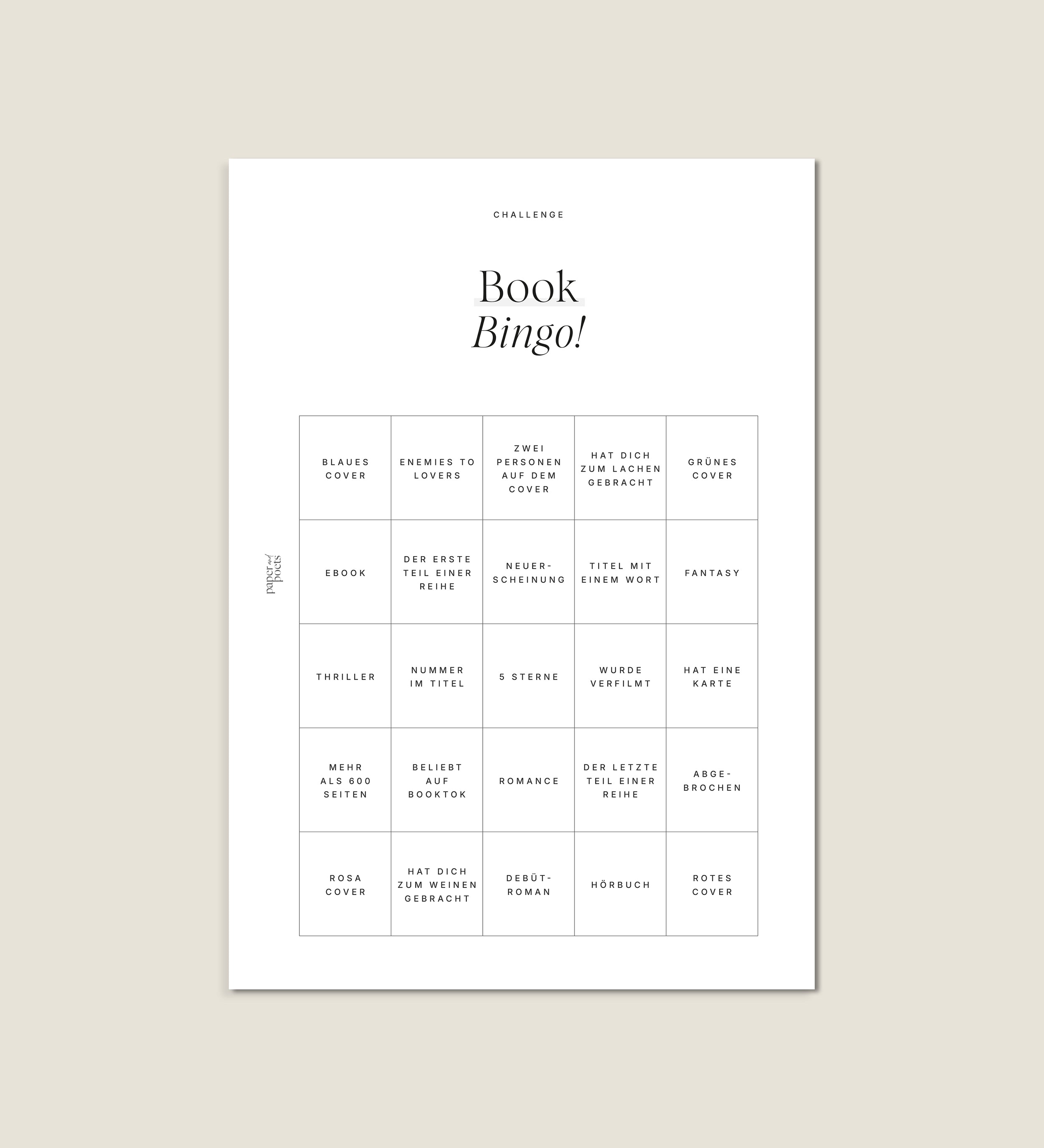 Book Bingo & Tropeshelf – Einlegeblatt