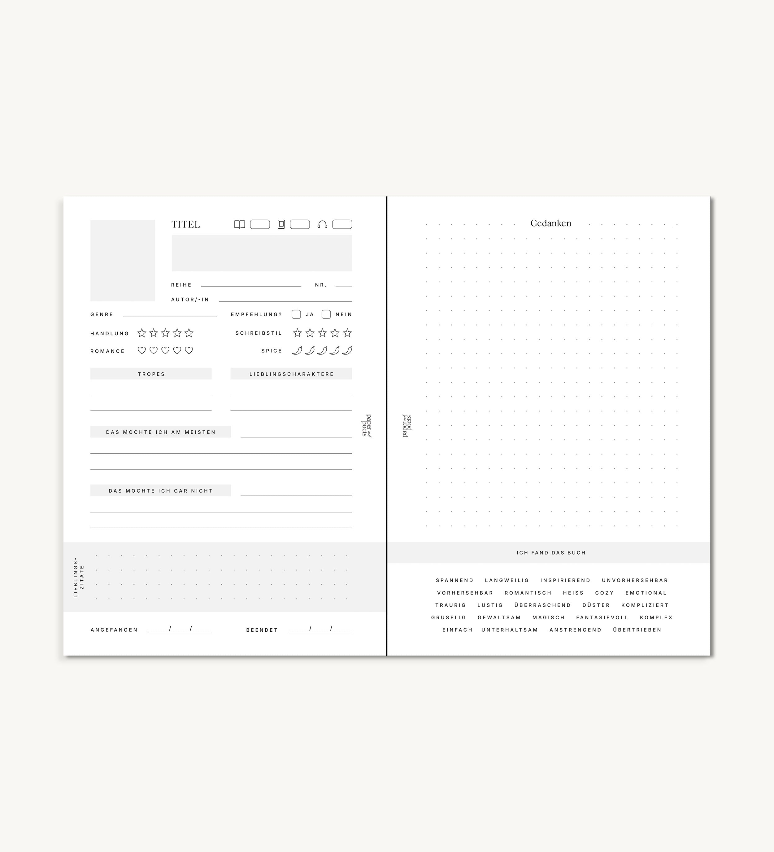 Doppelseitige Rezension mit Cover – Einlegeblatt