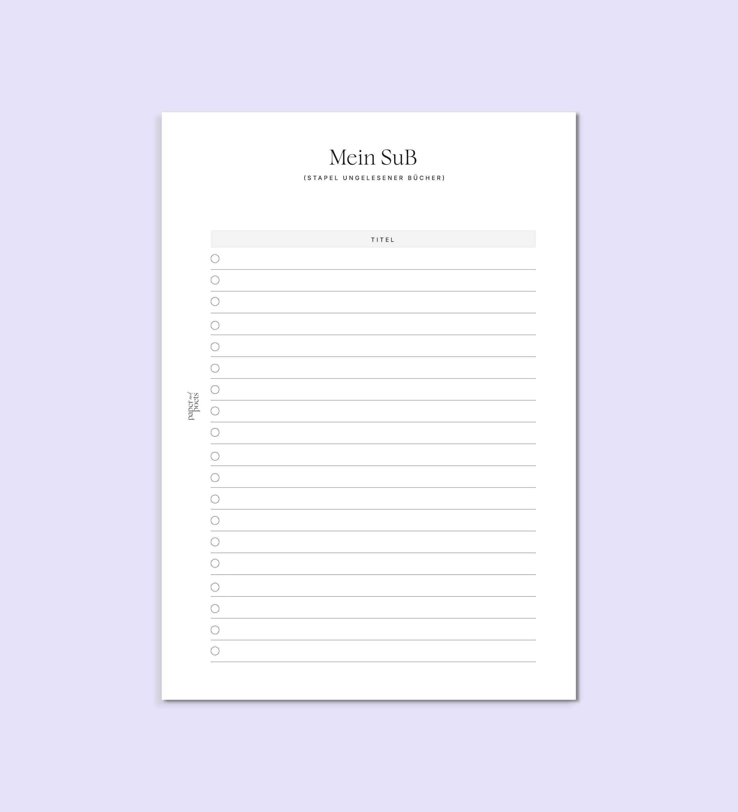 Sub Tracker – Einlegeblatt